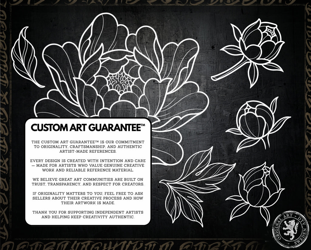 Japanese Peony Tattoo Stencils – Procreate Stamps – preview 6
