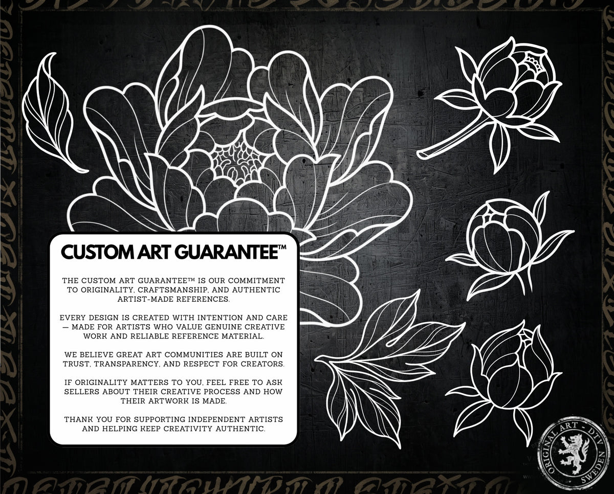 Japanese Peony Tattoo Stencils – Procreate Stamps – preview 6