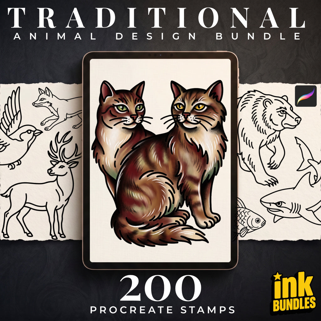 Animal Tattoo Stencils – 200+ Procreate Stamps – preview 2