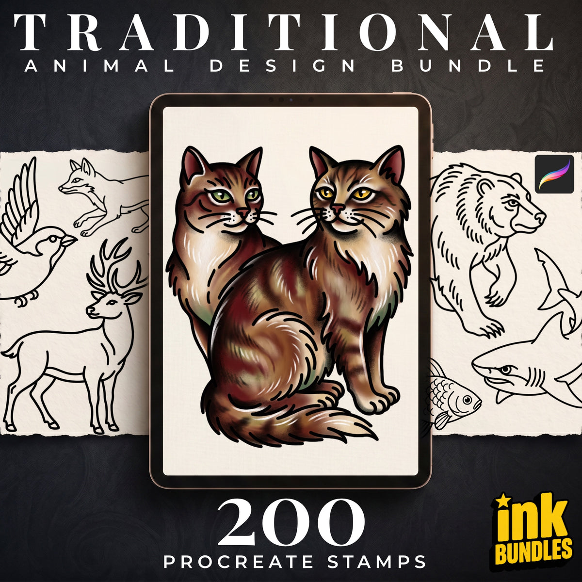 Animal Tattoo Stencils – 200+ Procreate Stamps – preview 2