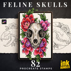 Feline Skull Tattoo Stencils – 82 Procreate Stamps