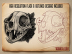 Feline Skull Tattoo Stencils – 82 Procreate Stamps – preview 4
