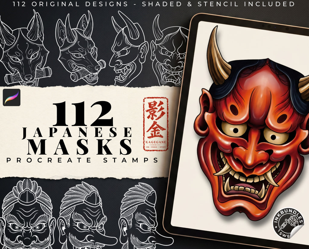 Hannya & Japanese Mask Tattoo Stencils – 112+ Procreate Stamps