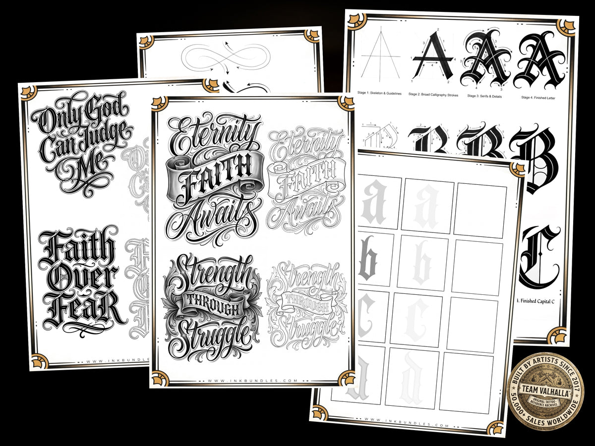Custom Tattoo Lettering, Chicano black letter, Pdf digital download