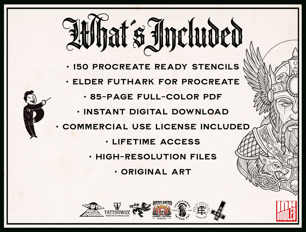 Northern Mythology, Traditional Viking – Stencils & Flash Art  Procreate, PDF  Tattoo References