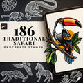 American Traditional Safari – 180+ Procreate Stamps, Tattoo Flash & Animal Designs