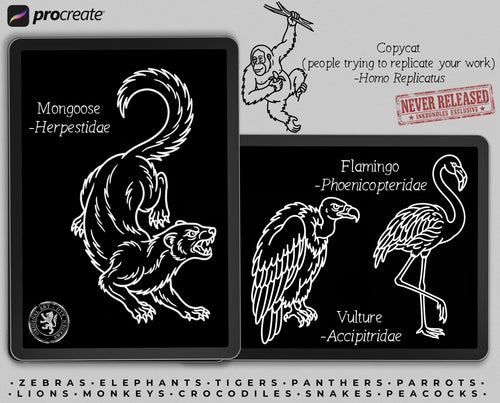 American Traditional Safari – 180+ Procreate Stamps, Tattoo Flash & Animal Designs
