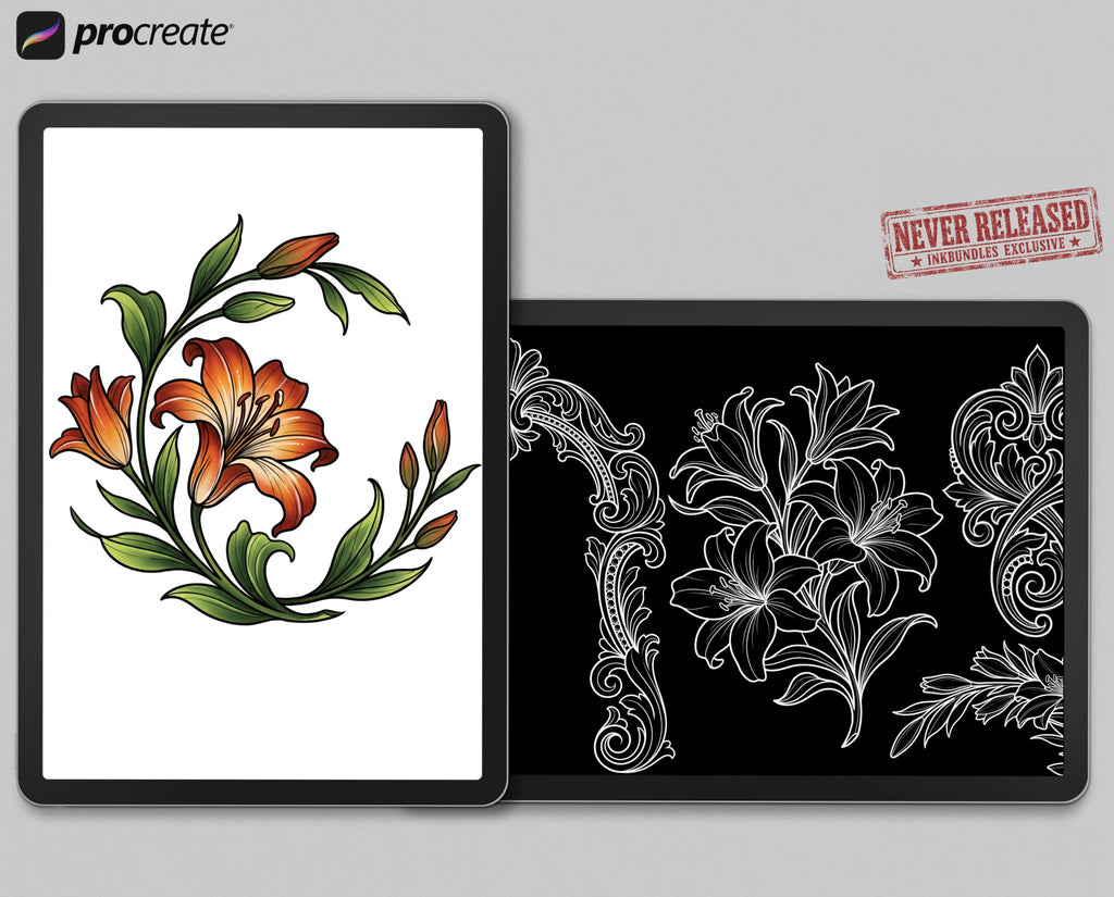 Ornament & Acanthus Tattoo Stencils – 500+ Procreate Stamps