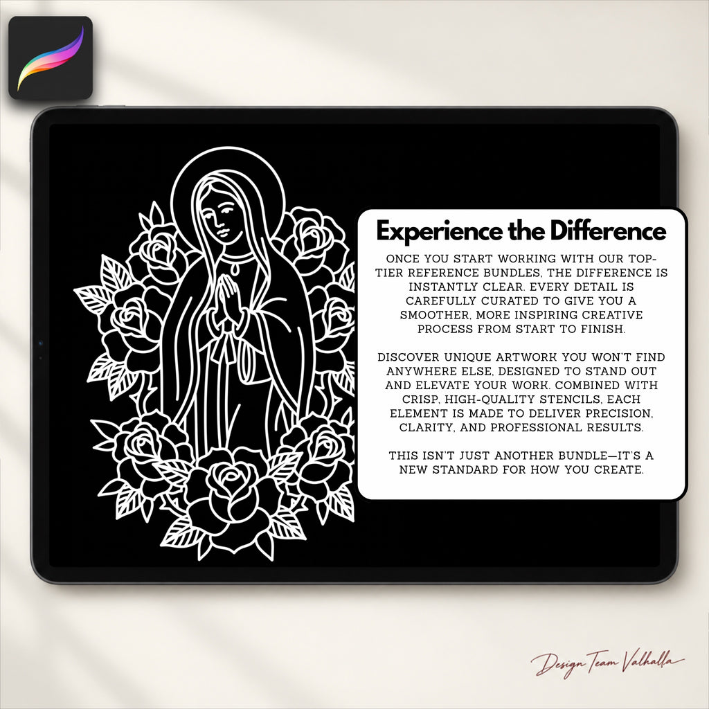 Procreate, Traditional Religious Tattoo flash art , 64 Bold - Unique references for Procreate, Outlined tattoo stencil art