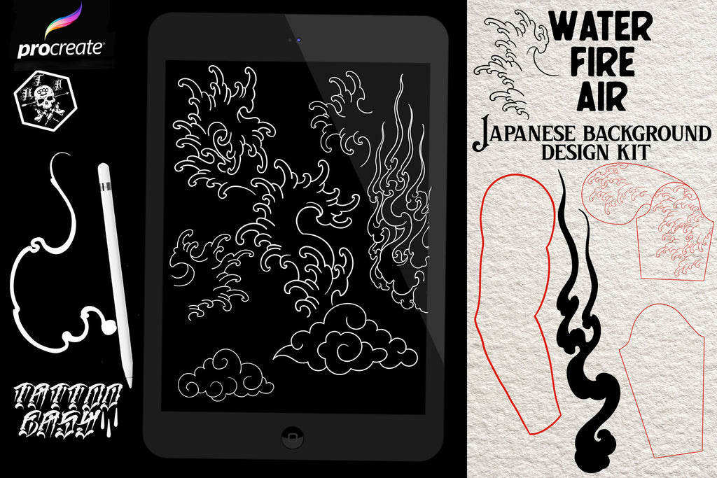 Japanese background design kit / ~ 100+ Procreate stamp brushes & textures