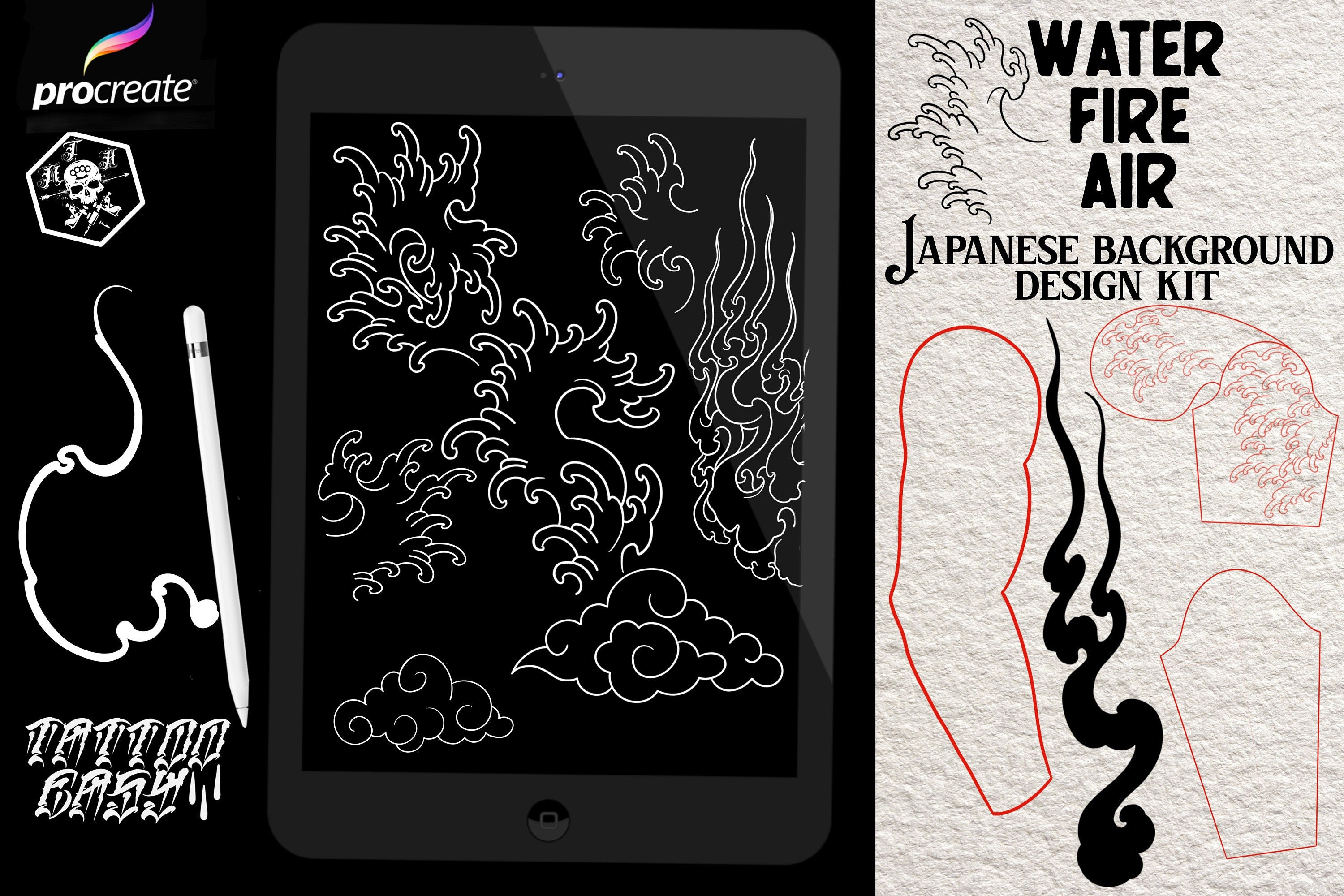 Japanese background design kit / ~ 100+ Procreate stamp brushes & textures