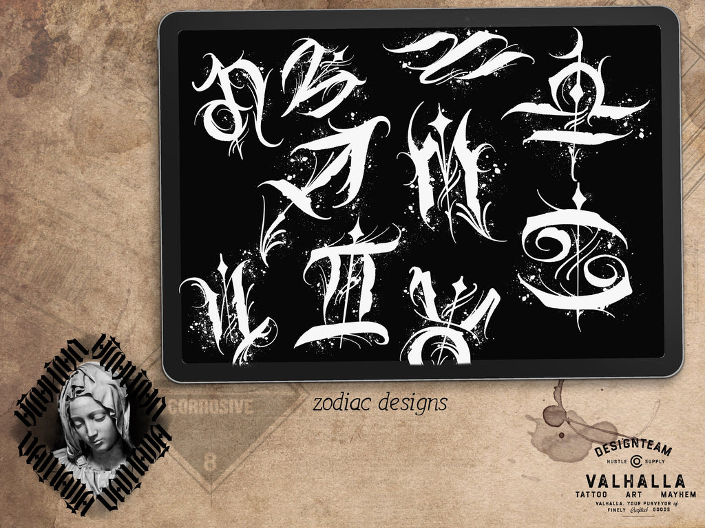 Procreate Brushes: Kanji Calligrafitti Art, Zodiac Signs Font (Digital Download)