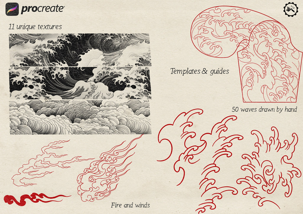 Japanese background design kit / ~ 100+ Procreate stamp brushes & textures