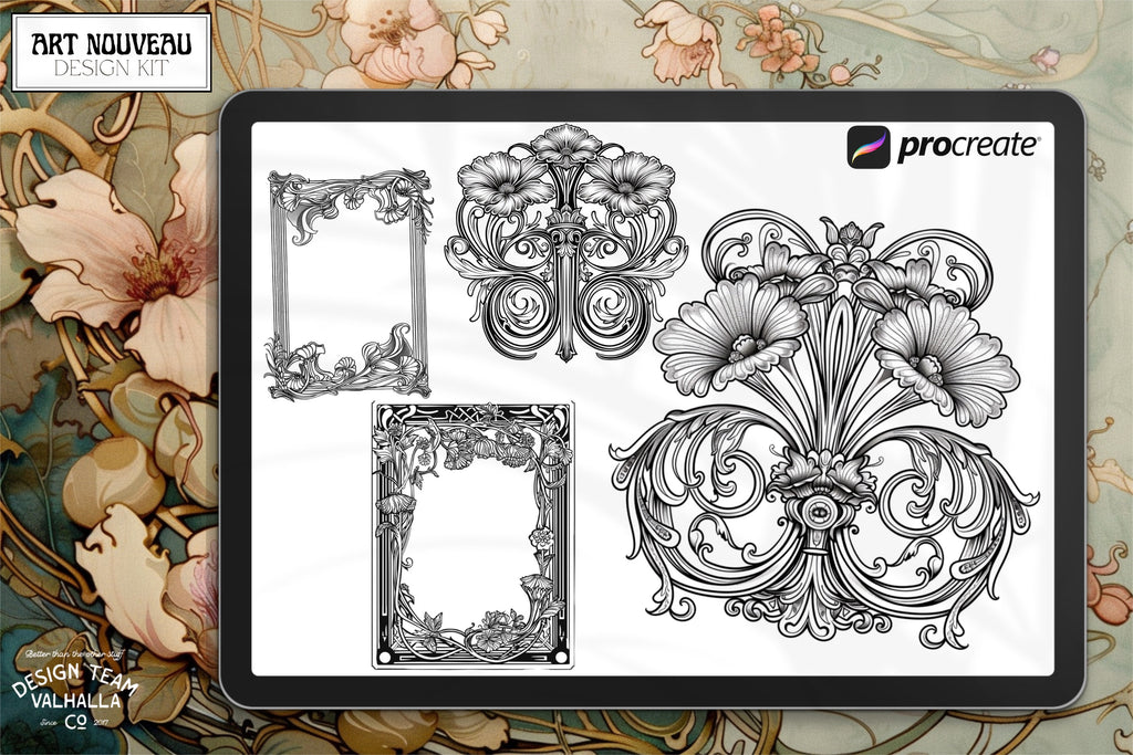 Art nouveau reference mega bundle, Procreate stamps and extras