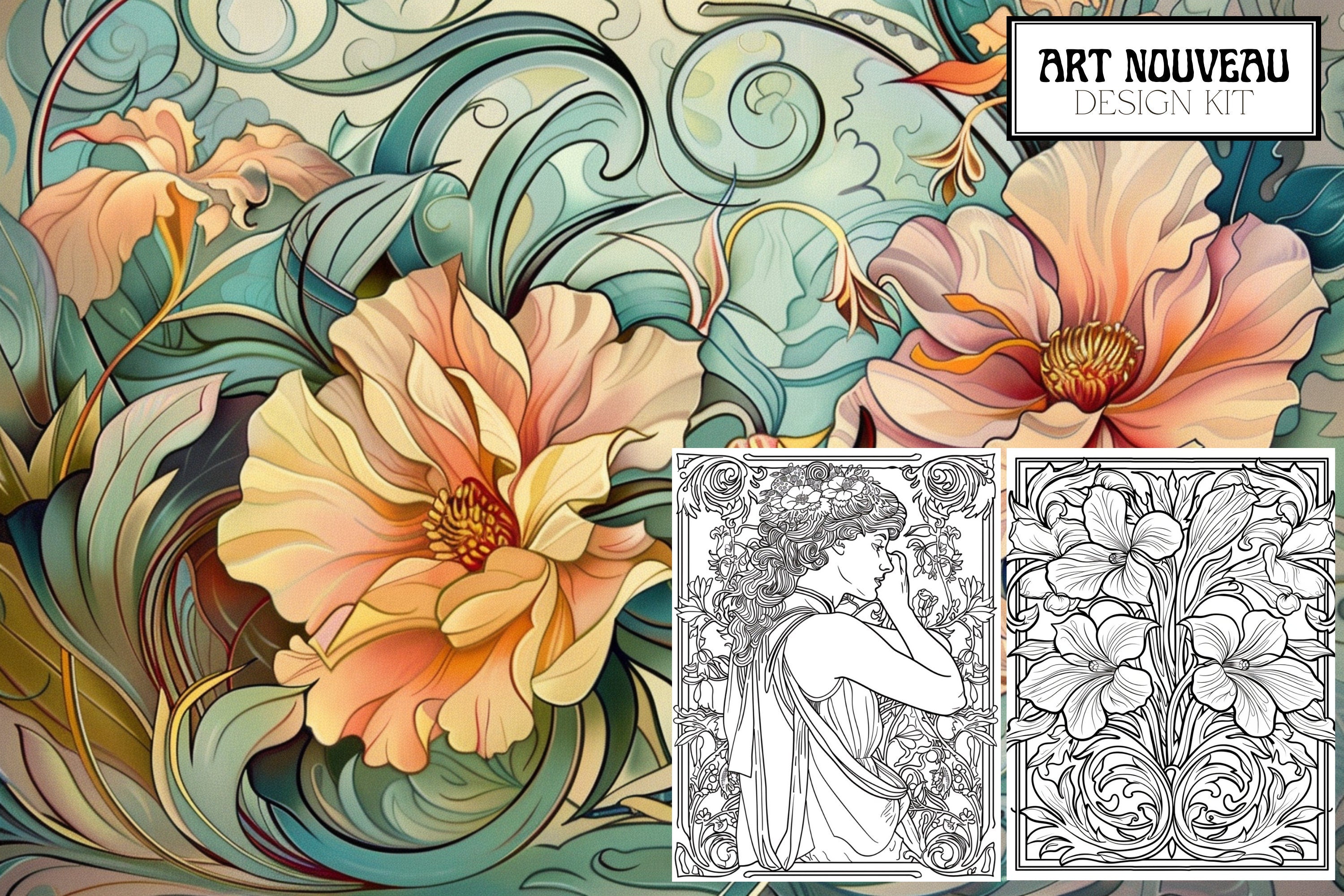 Art nouveau reference mega bundle, Procreate stamps and extras