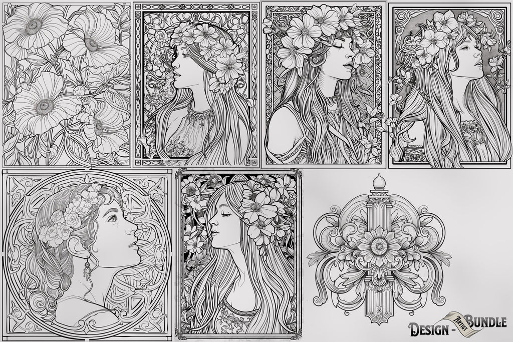 Art nouveau reference mega bundle, Procreate stamps and extras