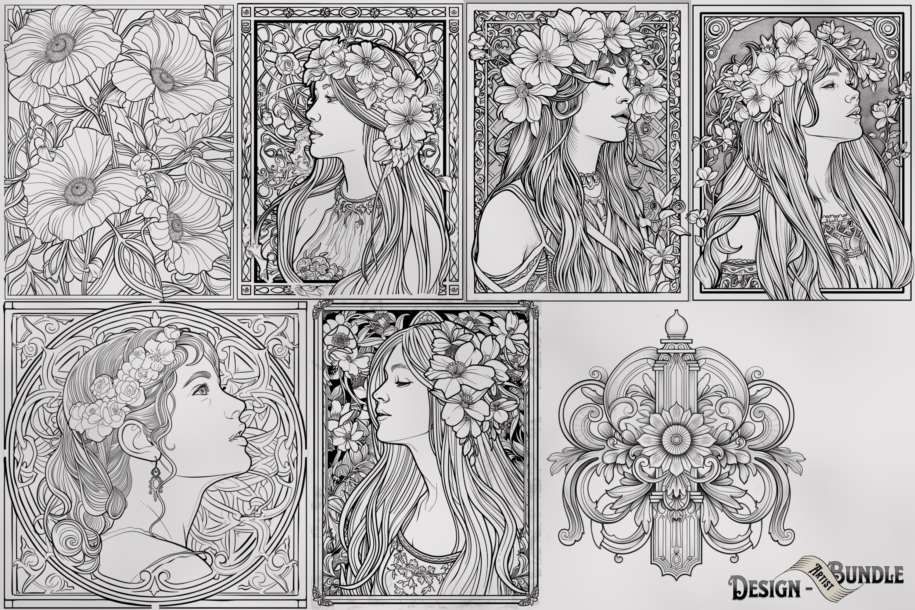 Art nouveau reference mega bundle, Procreate stamps and extras