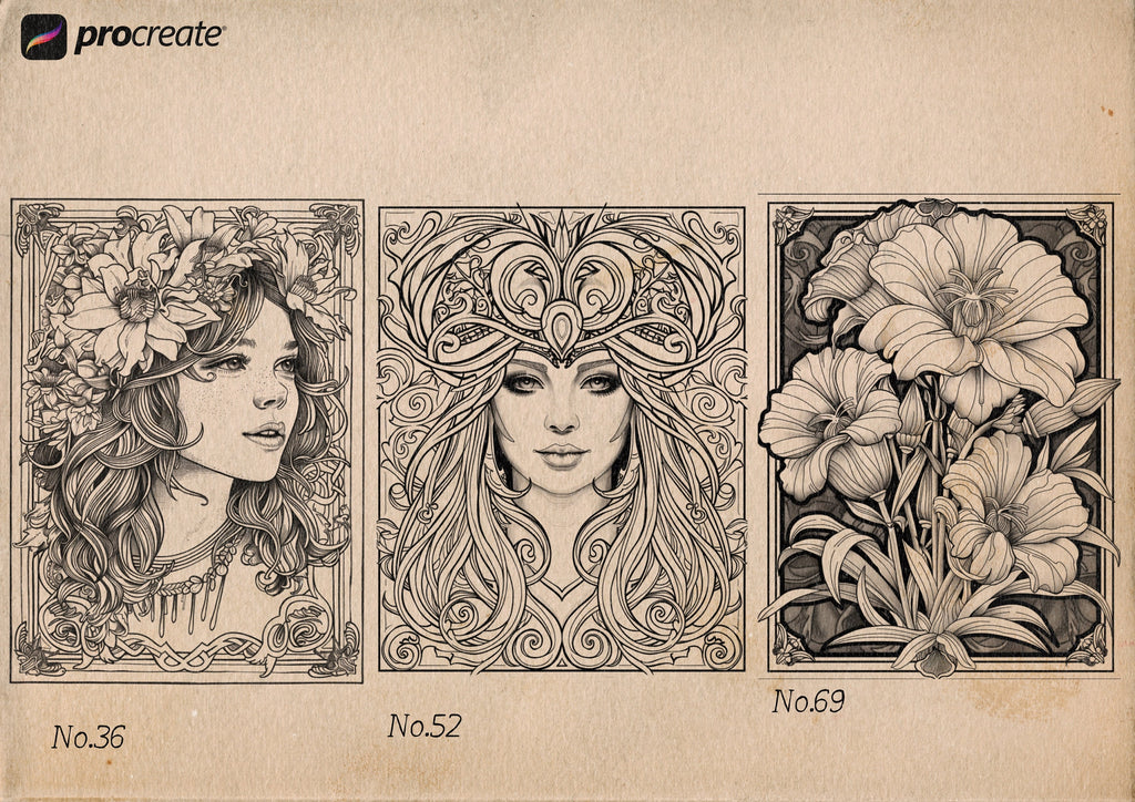 Art nouveau reference mega bundle, Procreate stamps and extras