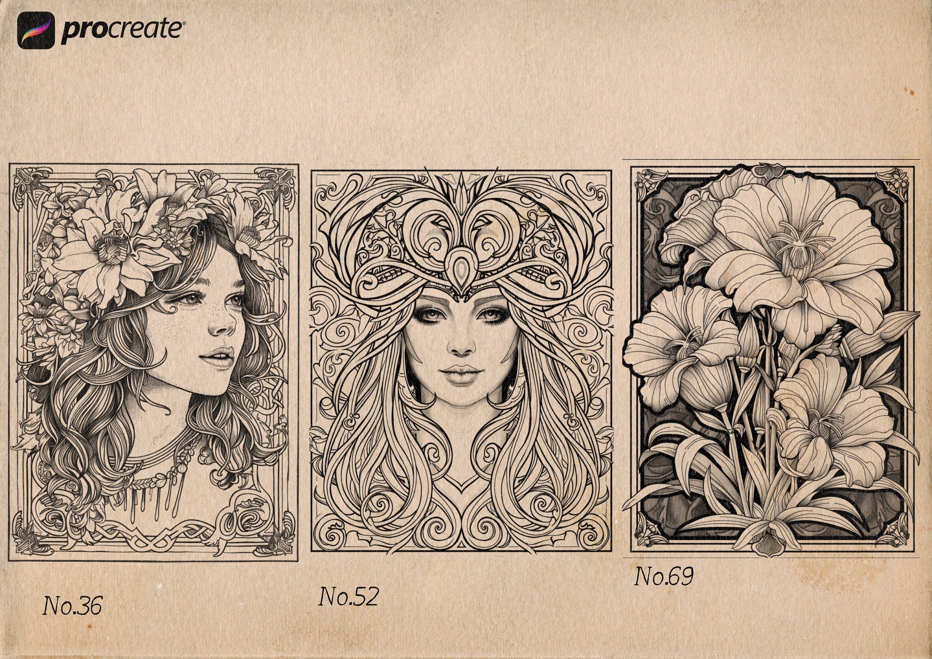 Art nouveau reference mega bundle, Procreate stamps and extras