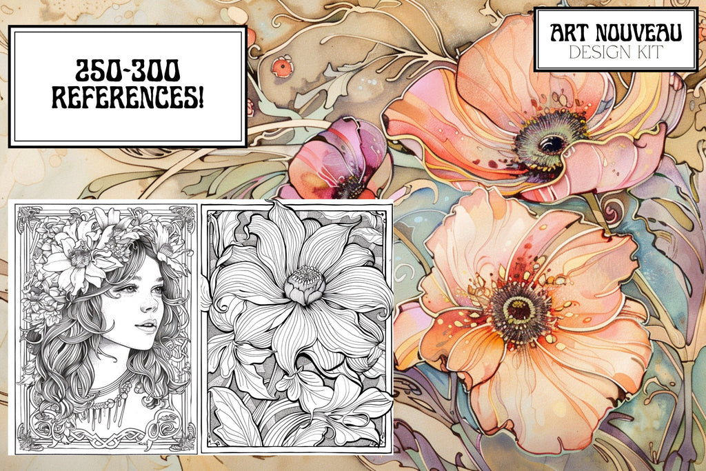 Art nouveau reference mega bundle, Procreate stamps and extras