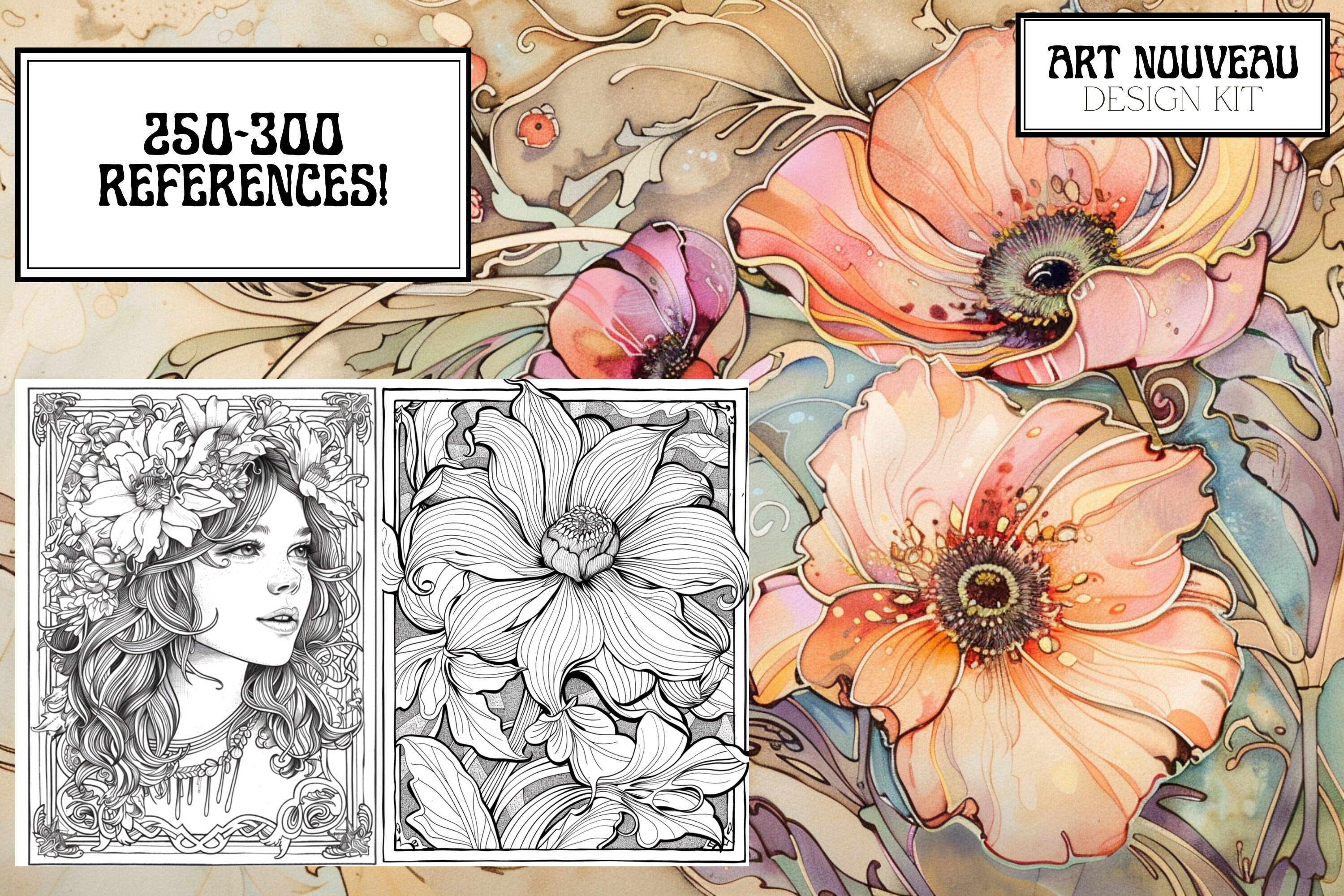 Art nouveau reference mega bundle, Procreate stamps and extras