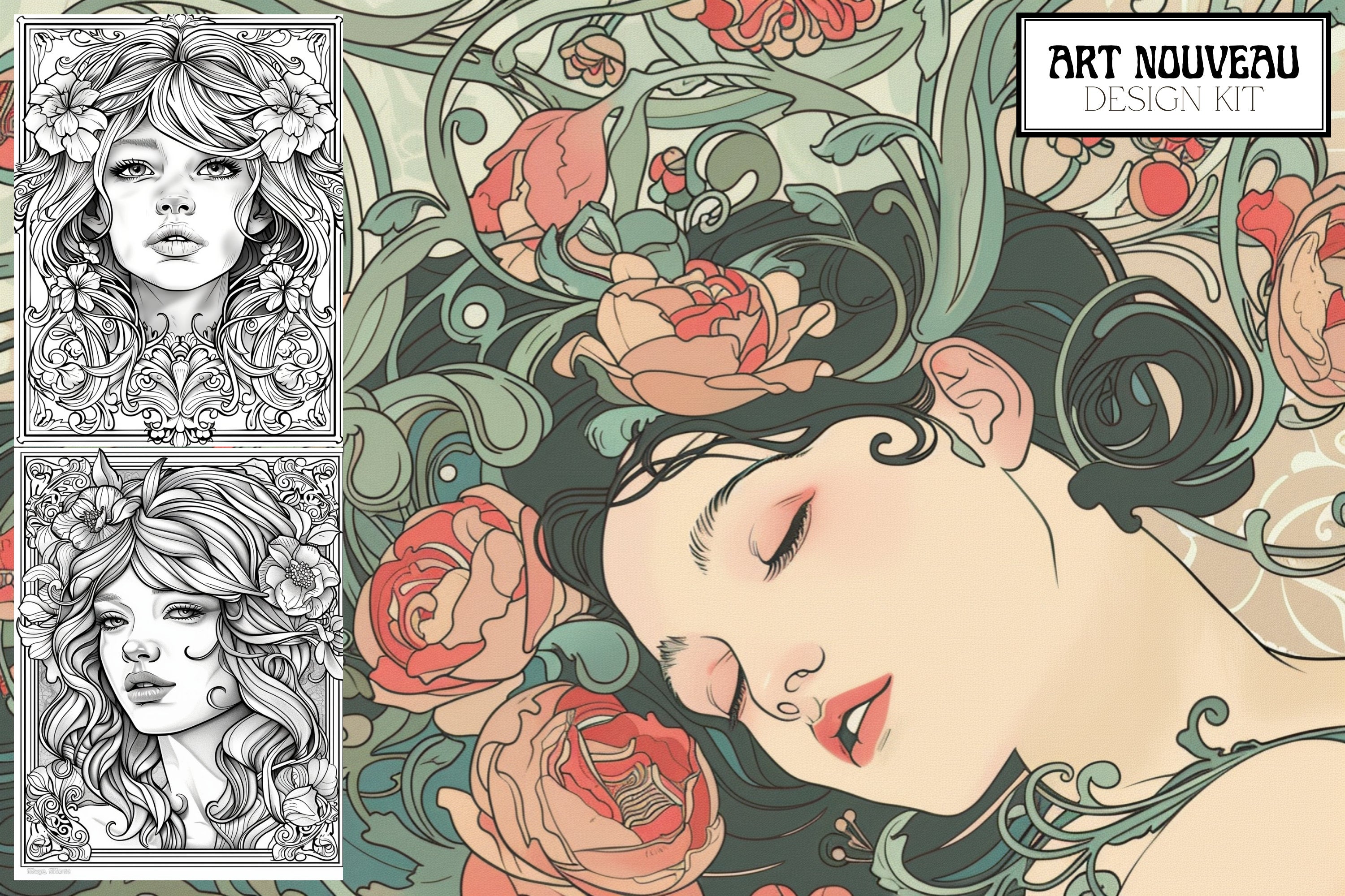 Art nouveau reference mega bundle, Procreate stamps and extras