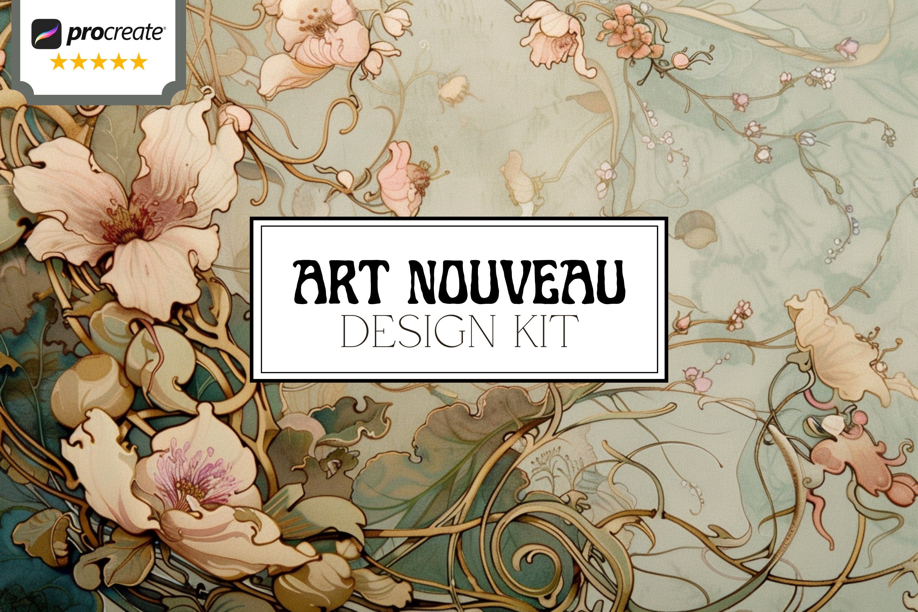 Art nouveau reference mega bundle, Procreate stamps and extras