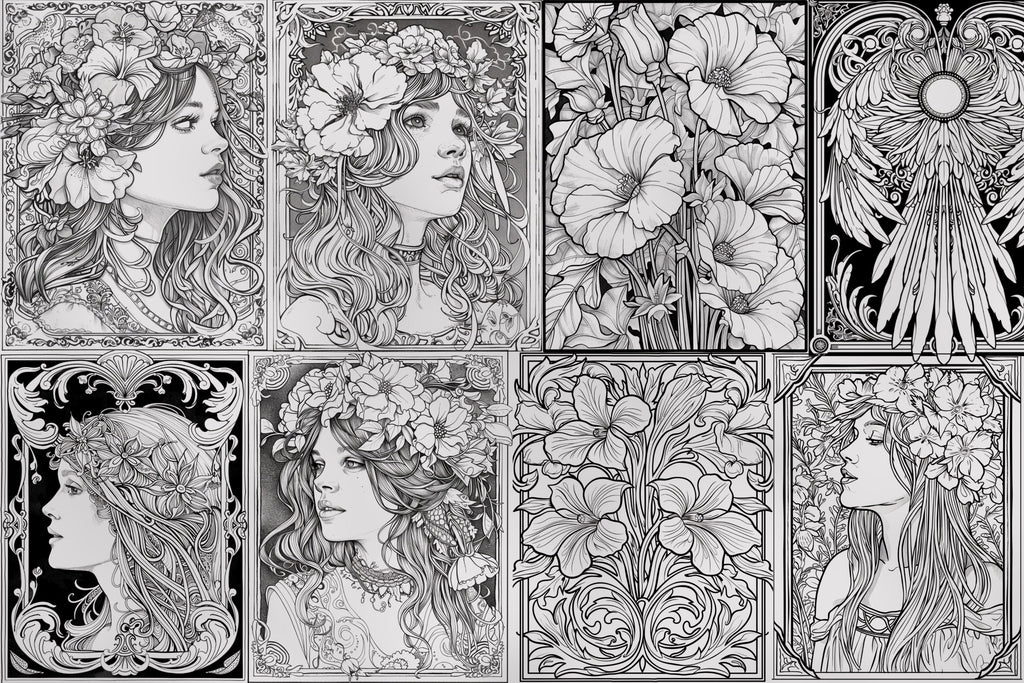 Art nouveau reference mega bundle, Procreate stamps and extras