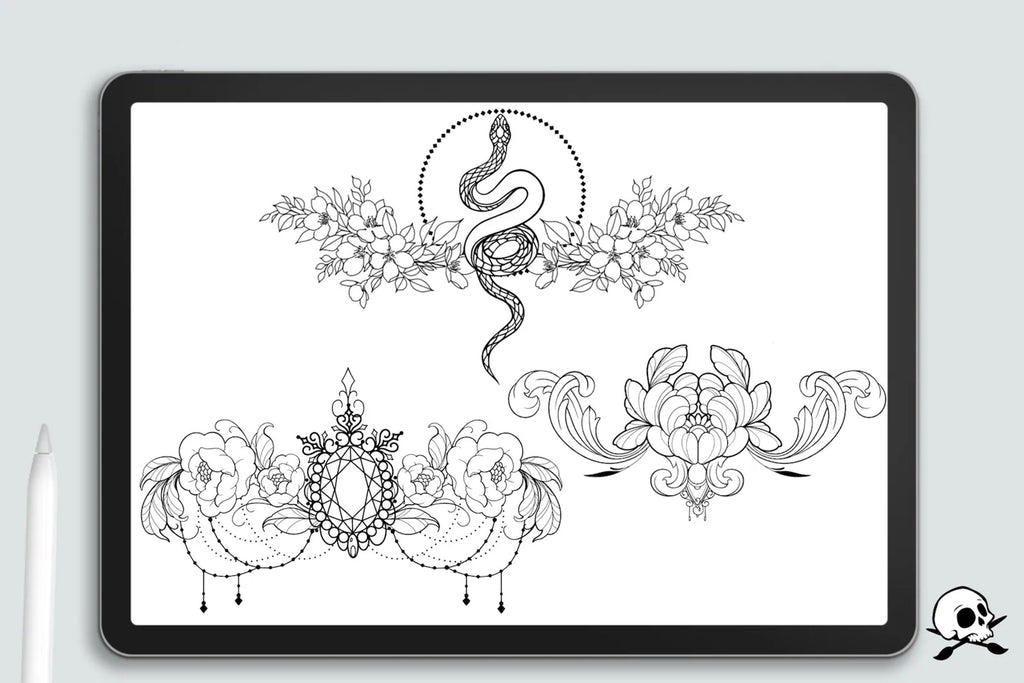 Sternum Tattoo Designs for Procreate: 25 Ready-Made Stamps + Construction Kit (Digital Download