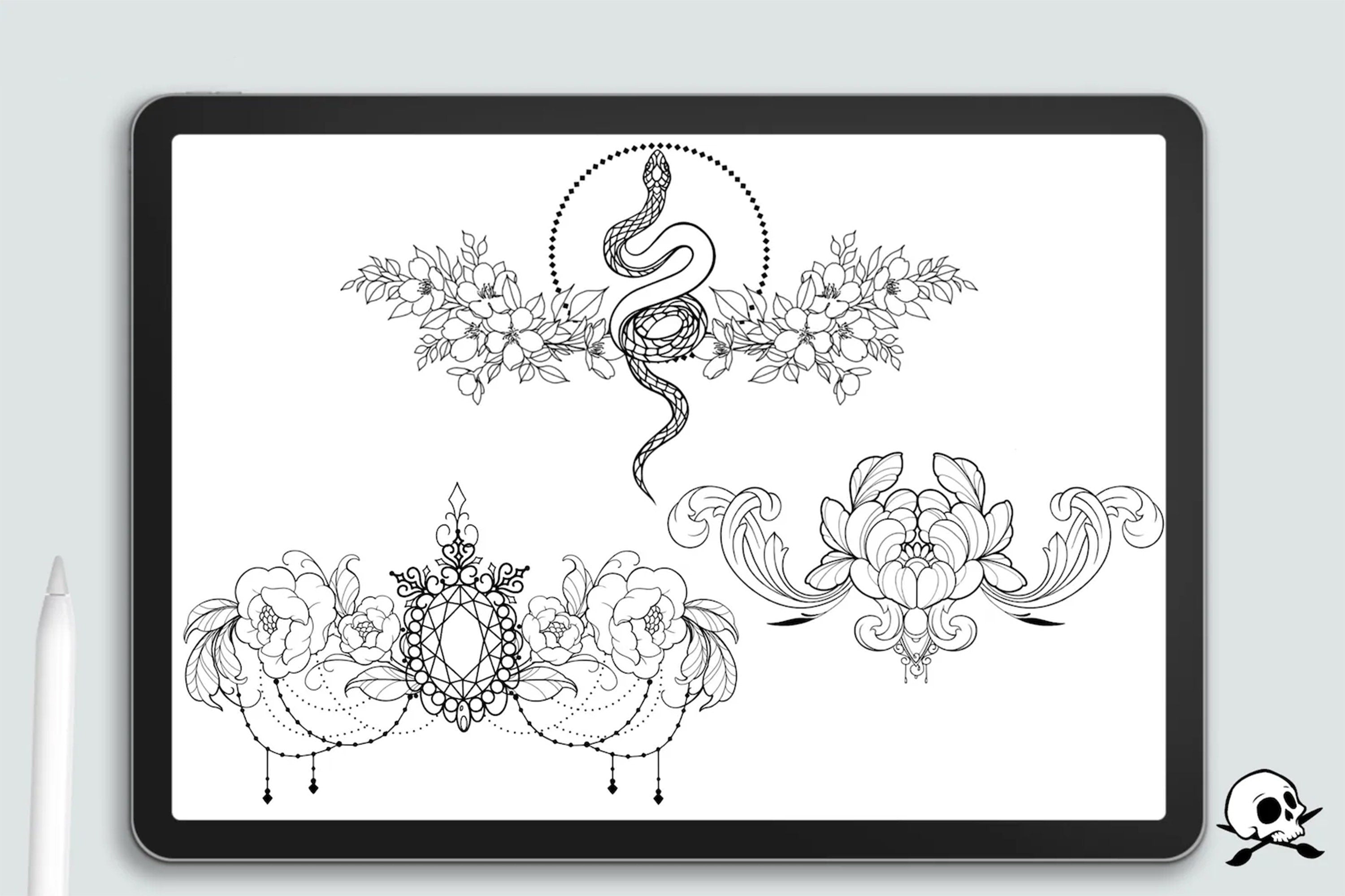 Sternum Tattoo Designs for Procreate: 25 Ready-Made Stamps + Construction Kit (Digital Download