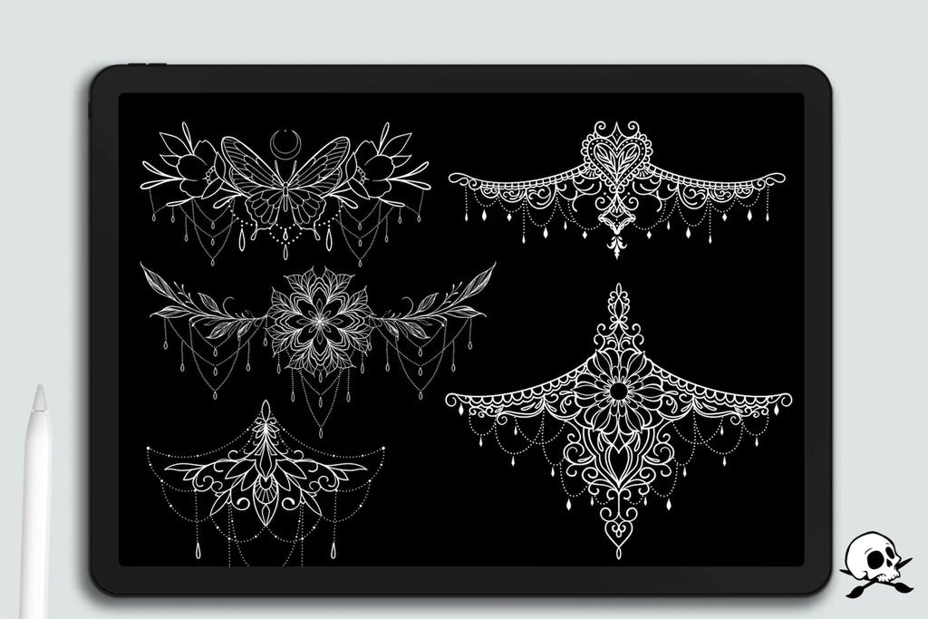 Sternum Tattoo Designs for Procreate: 25 Ready-Made Stamps + Construction Kit (Digital Download