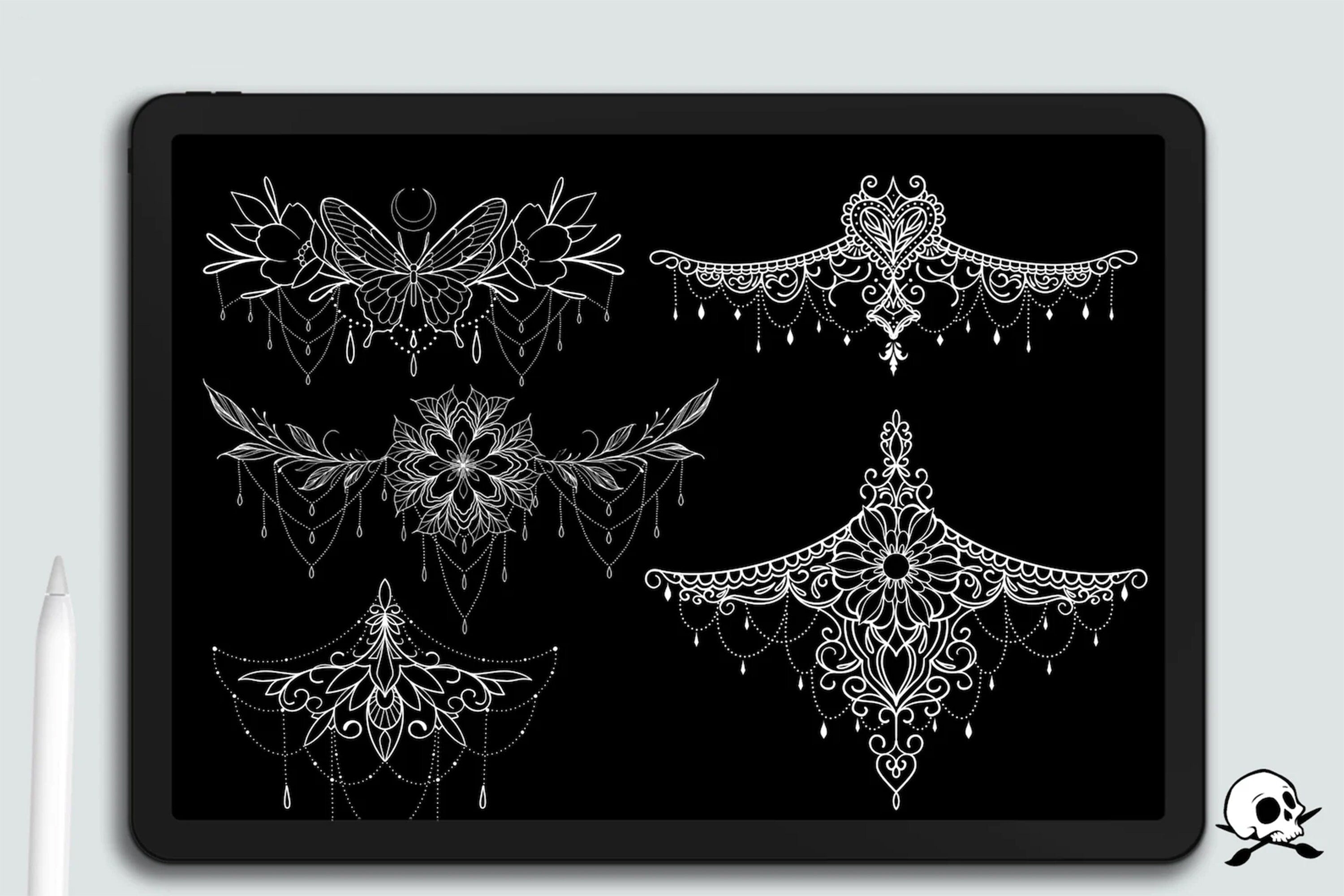 Sternum Tattoo Designs for Procreate: 25 Ready-Made Stamps + Construction Kit (Digital Download