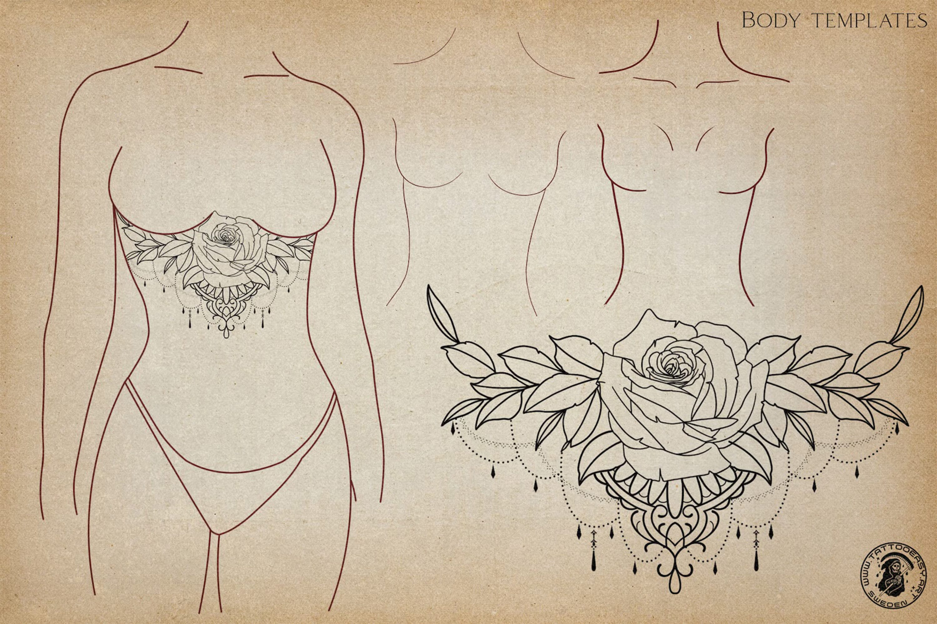 Sternum Tattoo Designs for Procreate: 25 Ready-Made Stamps + Construction Kit (Digital Download