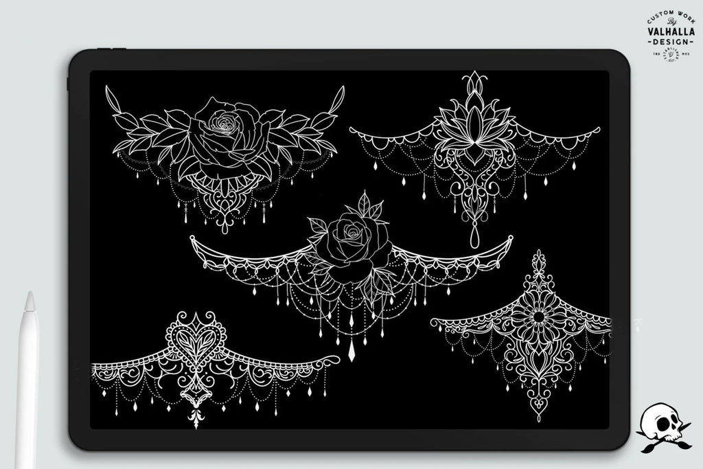Sternum Tattoo Designs for Procreate: 25 Ready-Made Stamps + Construction Kit (Digital Download