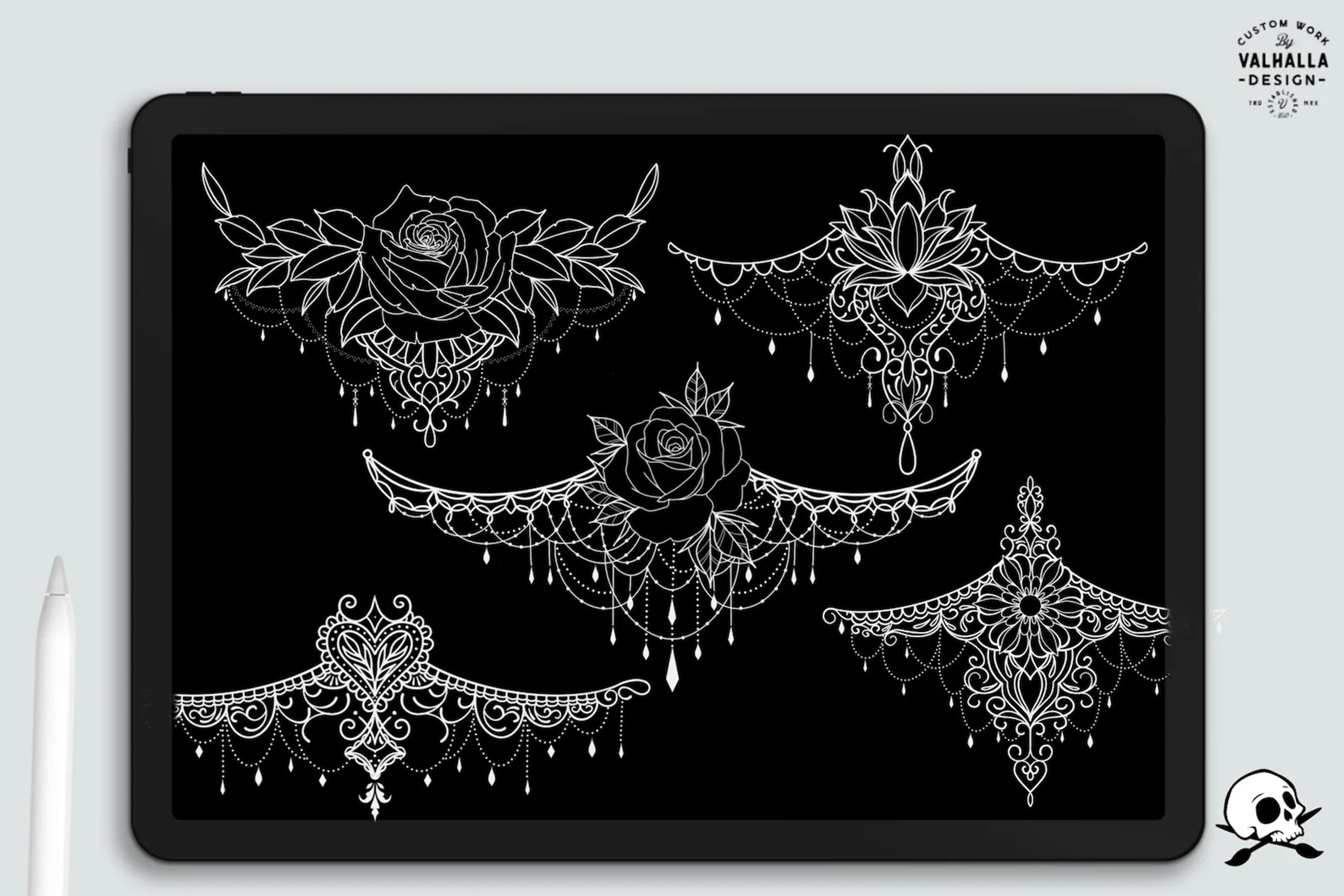 Sternum Tattoo Designs for Procreate: 25 Ready-Made Stamps + Construction Kit (Digital Download