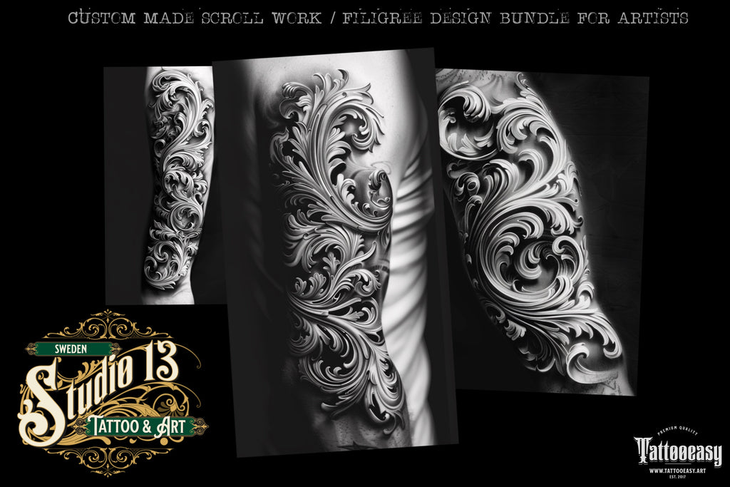 Baroque Scrollwork Design Kit: PNG & Procreate Stencils for Tattoos