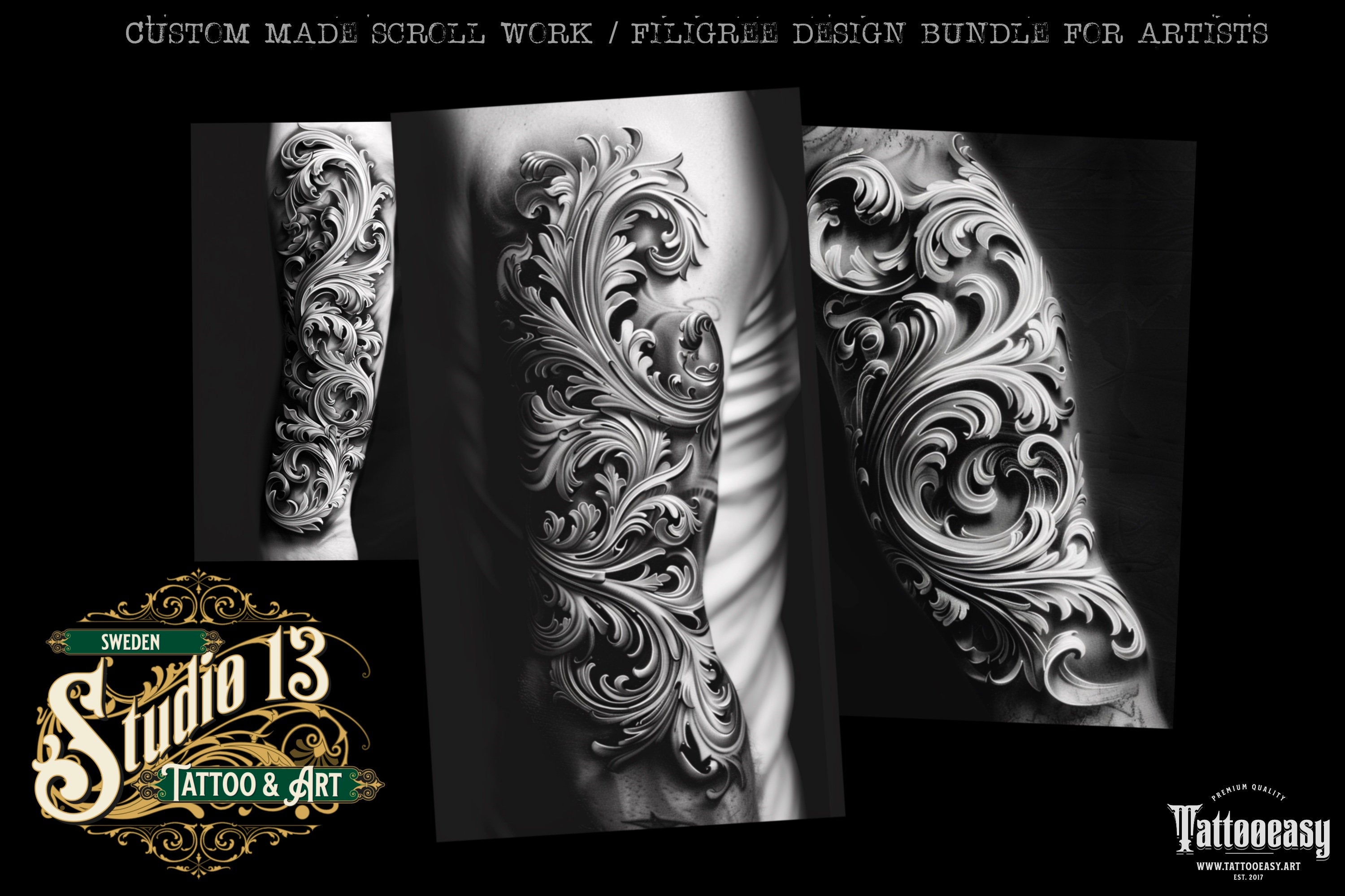 Baroque Scrollwork Design Kit: PNG & Procreate Stencils for Tattoos