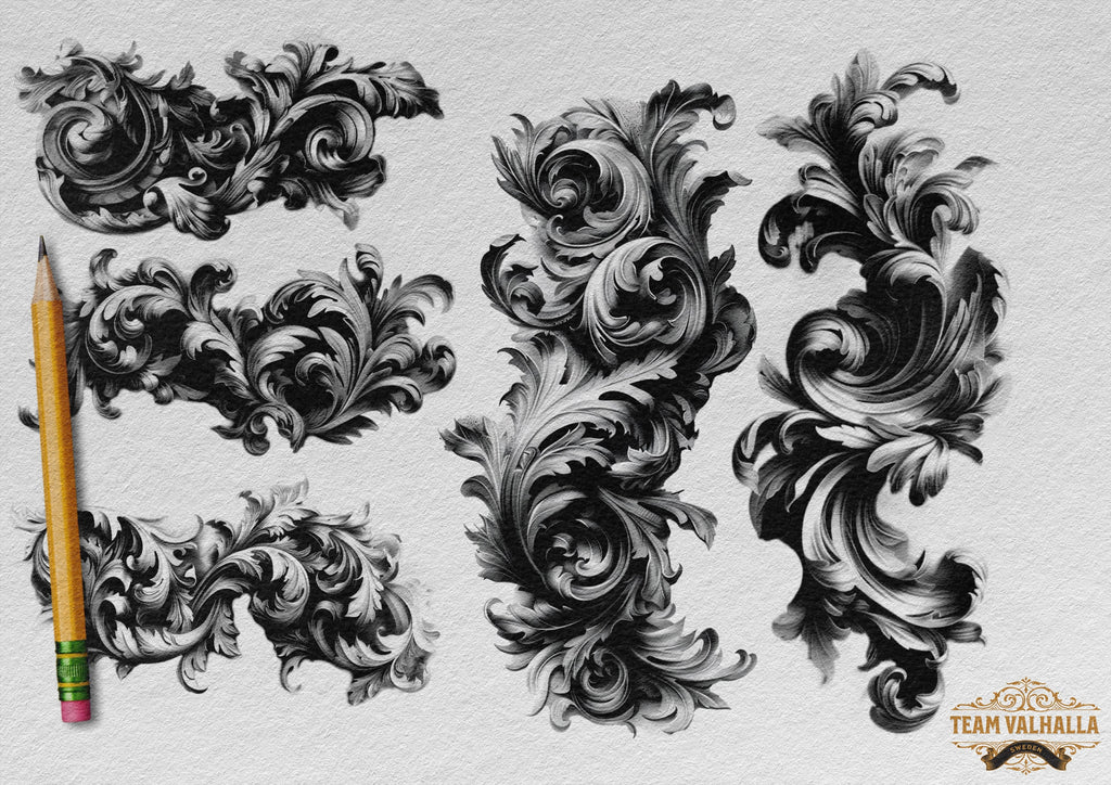 Baroque Scrollwork Design Kit: PNG & Procreate Stencils for Tattoos