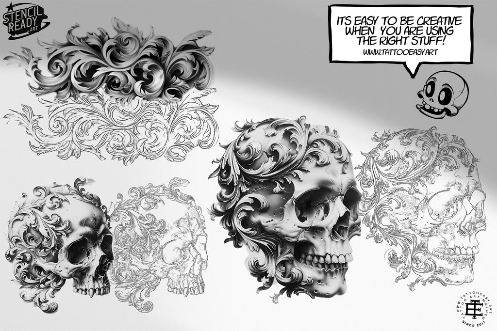Baroque Scrollwork Design Kit: PNG & Procreate Stencils for Tattoos