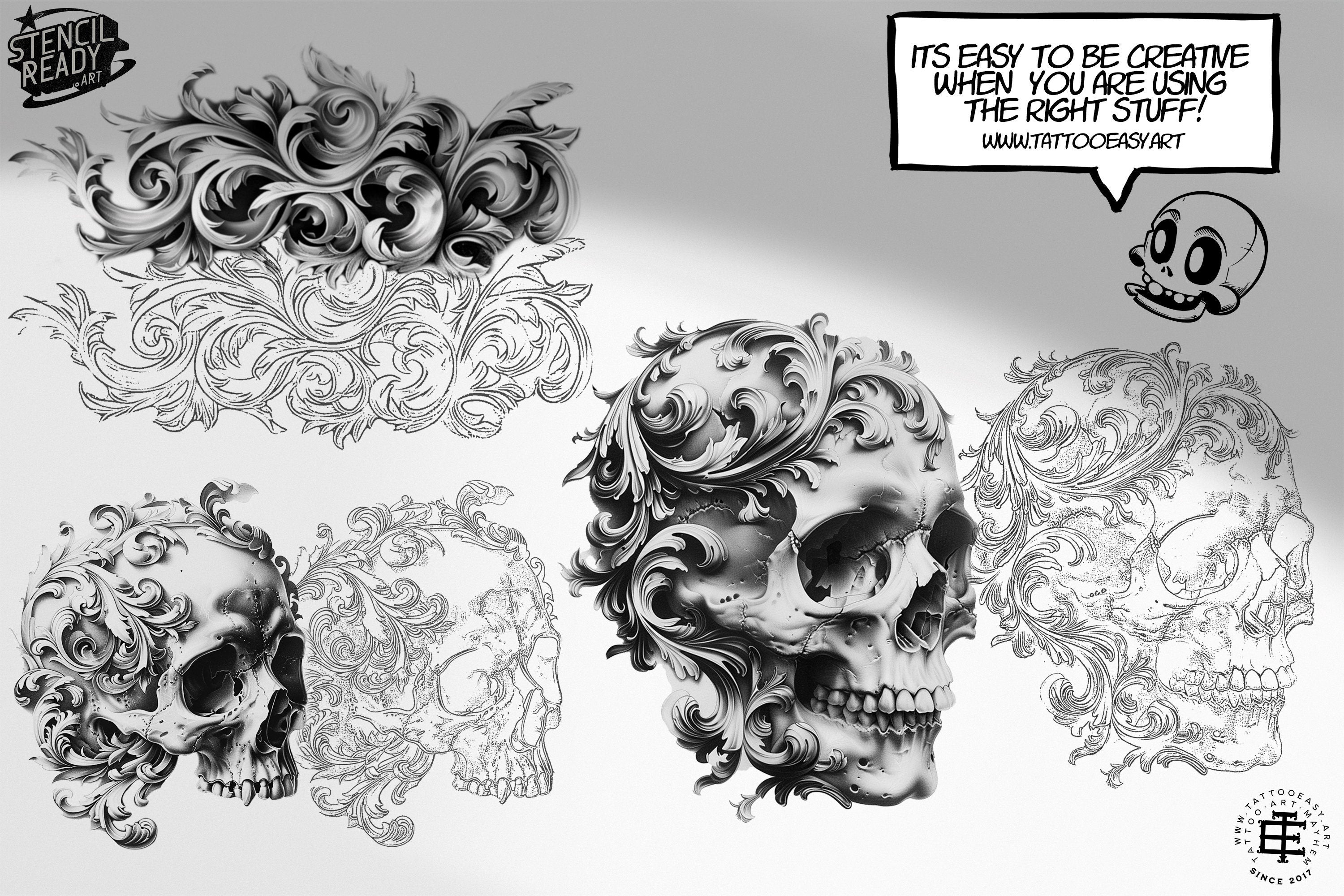 Baroque Scrollwork Design Kit: PNG & Procreate Stencils for Tattoos