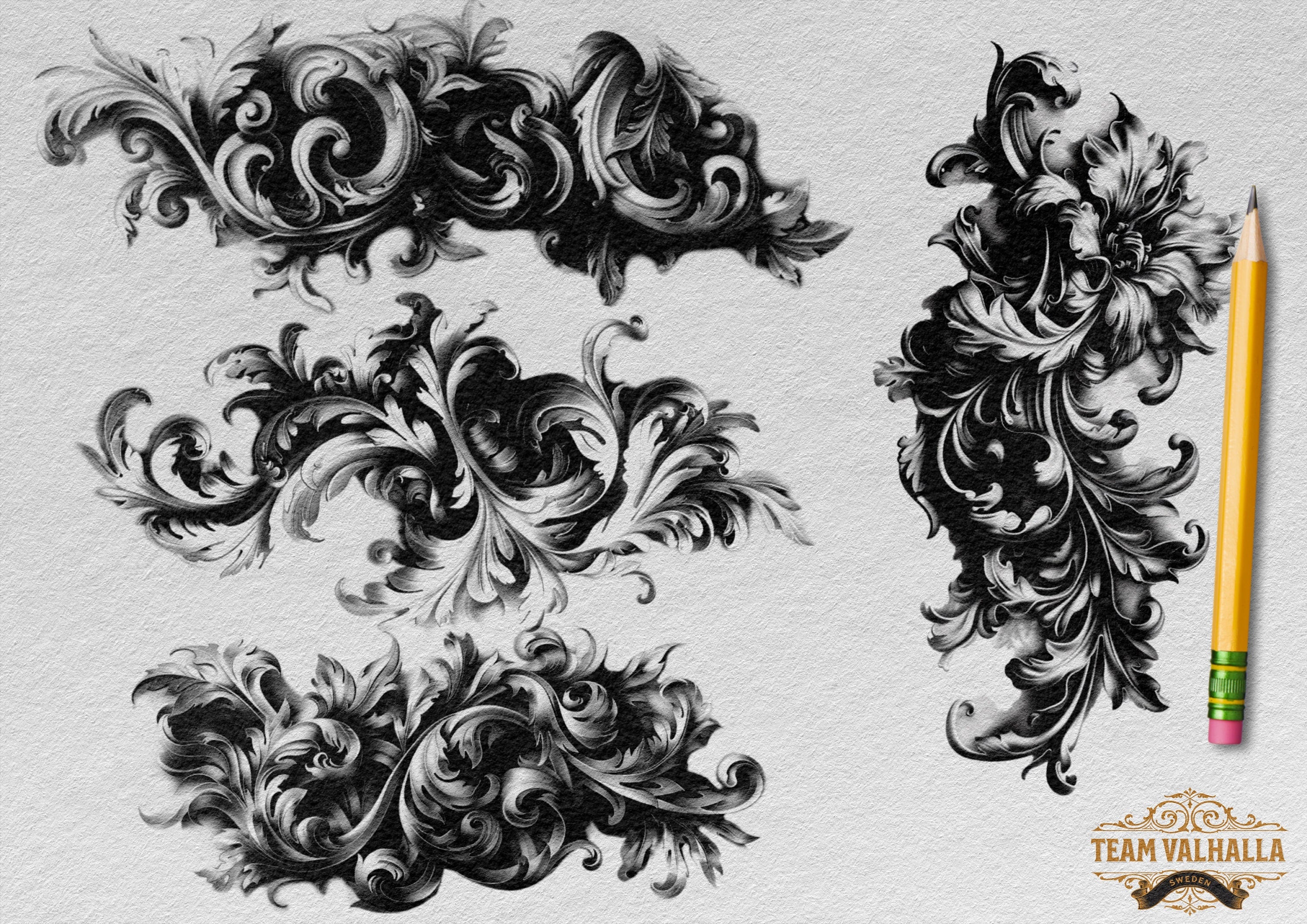 Baroque Scrollwork Design Kit: PNG & Procreate Stencils for Tattoos