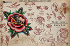 250+ Traditional Tattoo Lady Creator for Procreate | Old School Flash Stencils, DIY Assets & Brushset