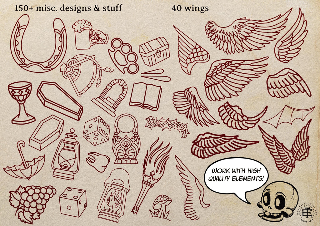 Traditional Tattoo Toolkit – Procreate Stamps & Brushes