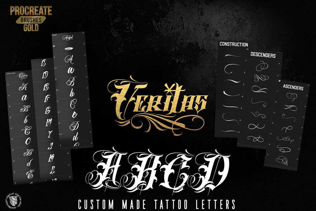 Procreate, Custom Tattoo Lettering Vol.2 / XL bundle 1000+ design elements for Procreate