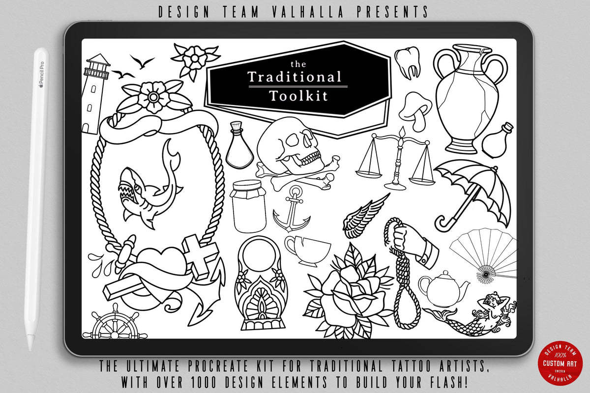 Traditional Tattoo Toolkit – Procreate Stamps & Brushes