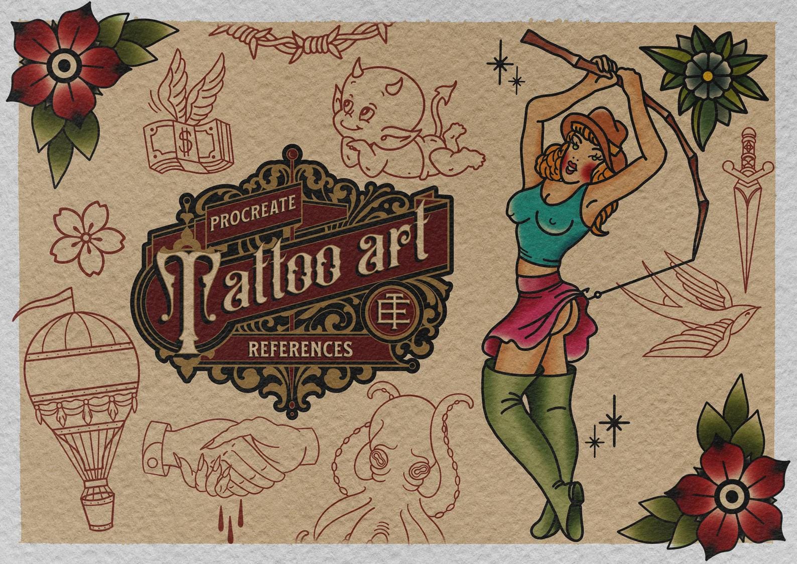 Traditional vol.5, 115+ tattoo ideas, outlined traditional stencils, made in Sweden