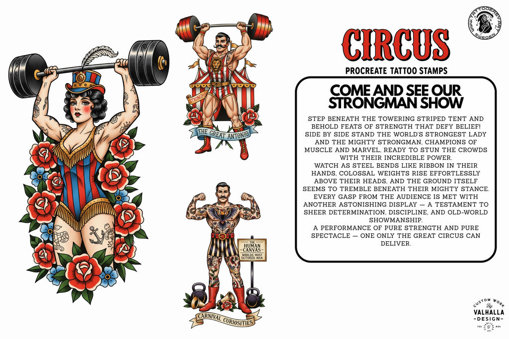 PDF, Circus Tattoo Stencils, Traditional Tattoo Art (Digital Download)