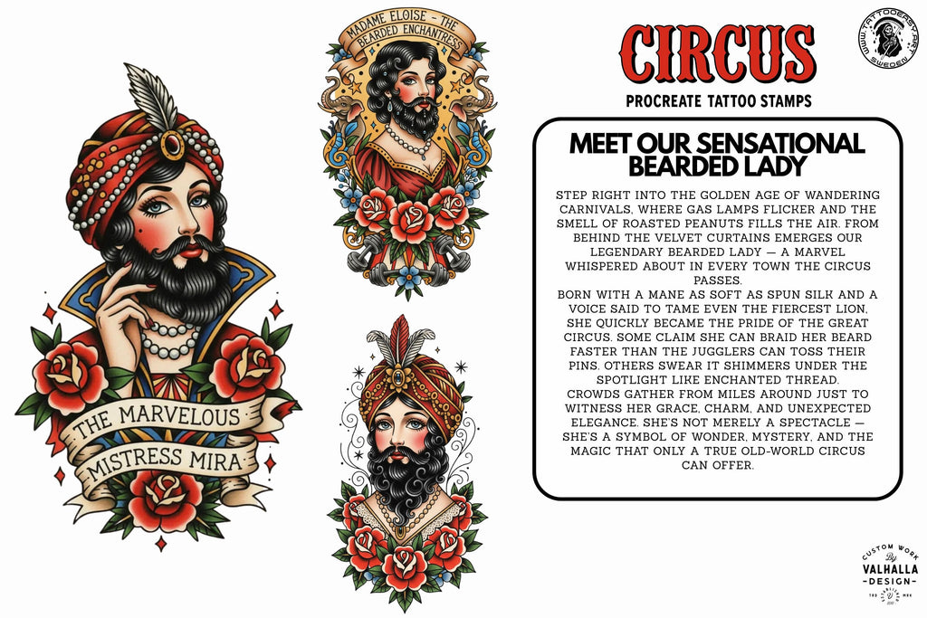 PDF, Circus Tattoo Stencils, Traditional Tattoo Art (Digital Download)