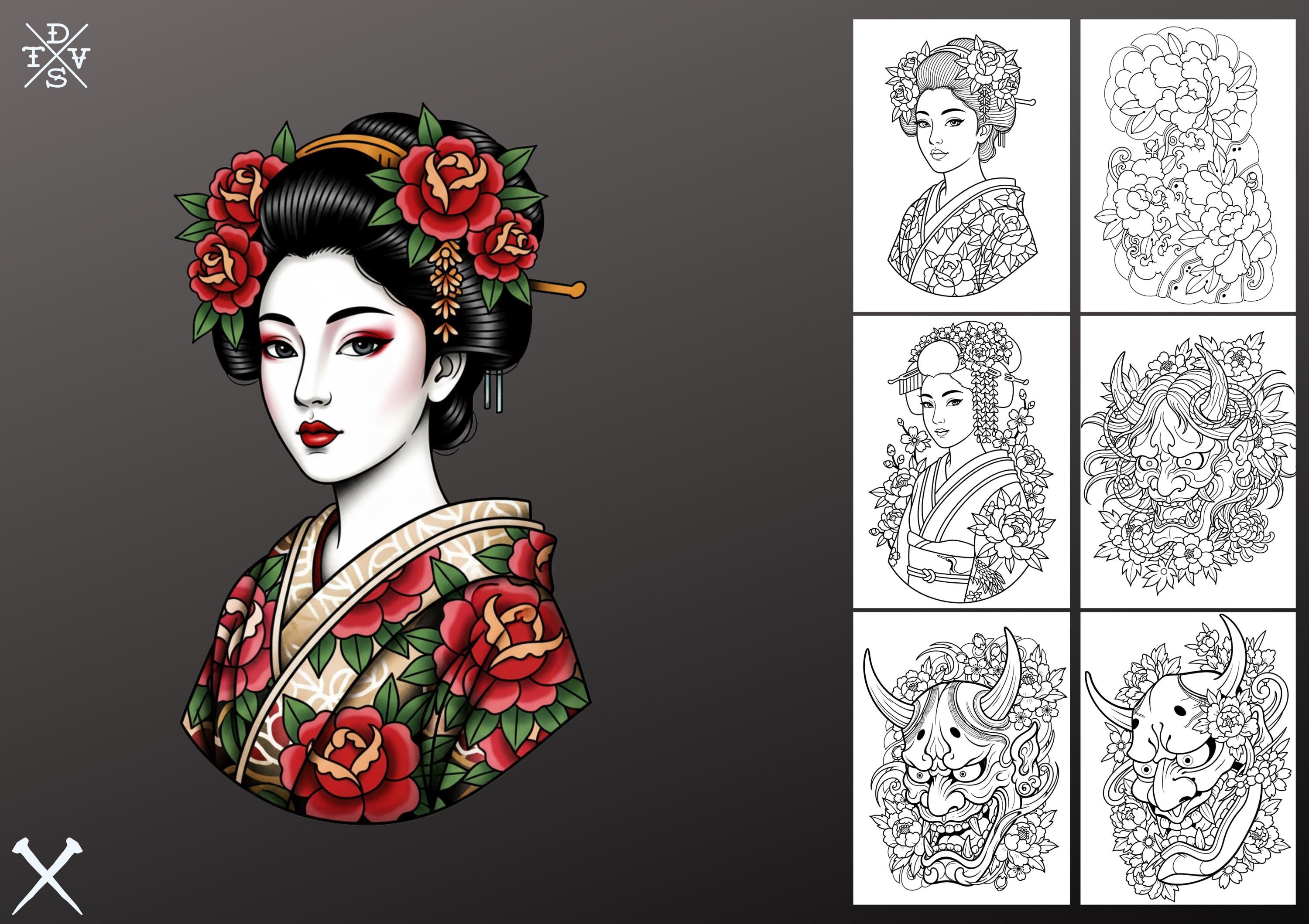 Japanese Tattoo Artist, Watercolor & Flash design kit