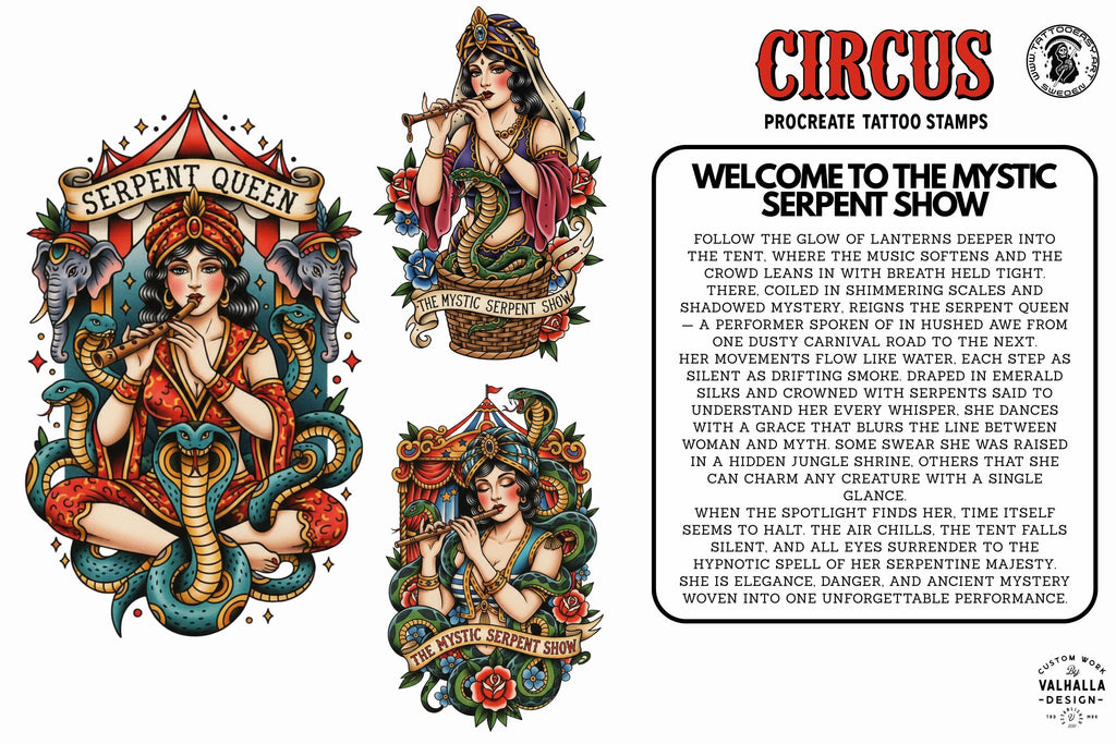 PDF, Circus Tattoo Stencils, Traditional Tattoo Art (Digital Download)
